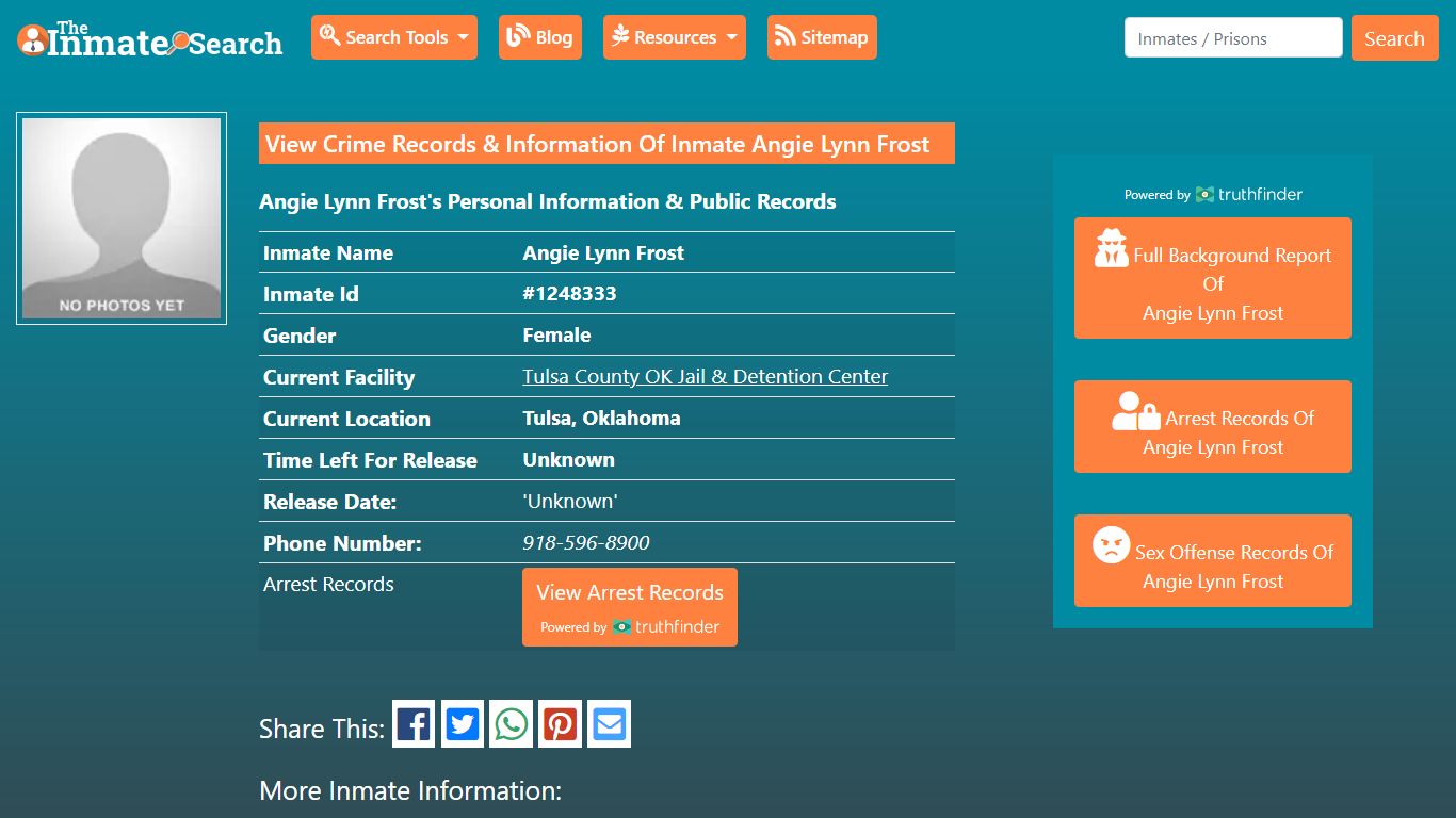 View Crime Records & Information Of Inmate Angie Lynn Frost